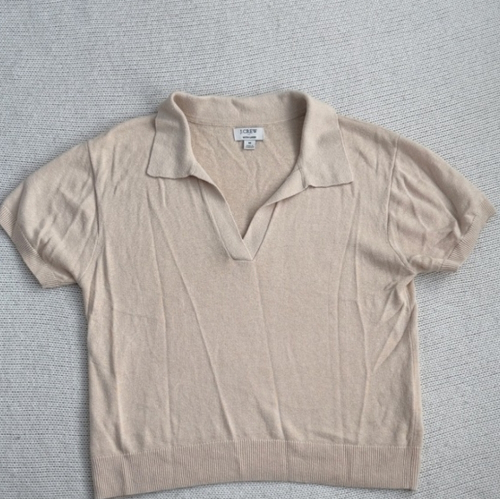 J Crew Linen Short Sleeve Sweater Blouse Tan Size Medium